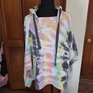 Daydreamer Pastel Multicolor Tie-Dye Hoodie with Charcoal Drawstrings